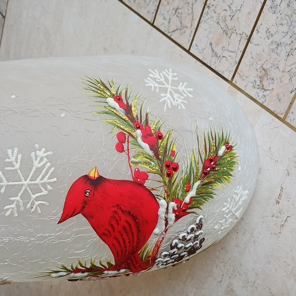 Vase 11" inch crackle glass /with cardinal,by Valeri/Qvc/w-drop In Lights - Picture 11 of 16